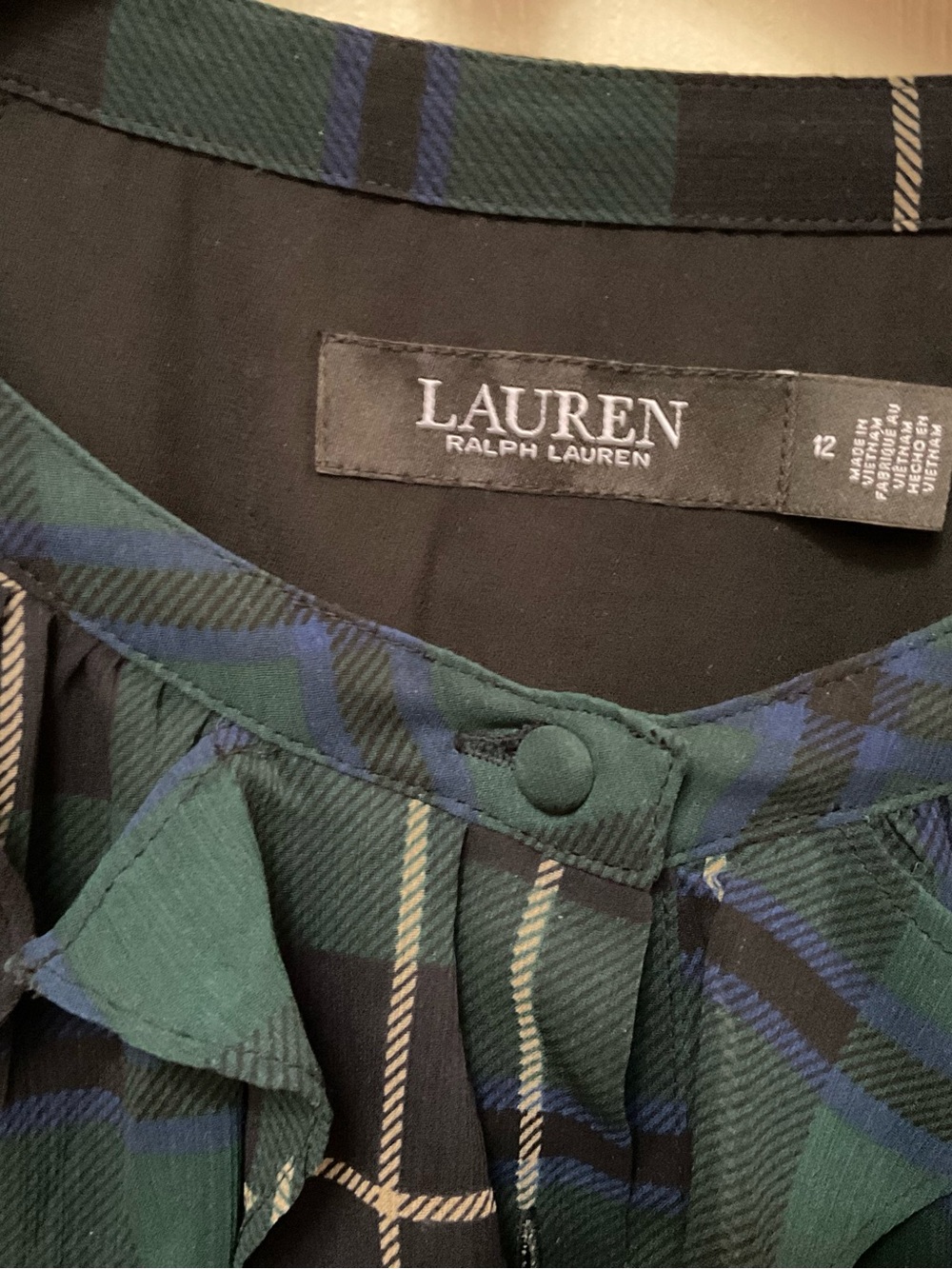 Lauren Ralph Lauren Dark Green Plaid Ruffle Tie-Waist Dress - Picture 6 of 6